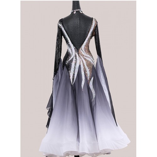 Custom size Black with white gradient colored competition ballroom Dance dresses for women girls handmade waltz tango foxtort smooth dance long dresses for female